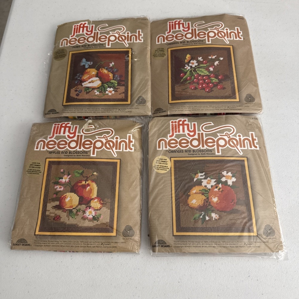 Sunset Jiffy (4)Cross Stitch Fruit Apples, Oranges, Cherries, & Pears New  Lot 4